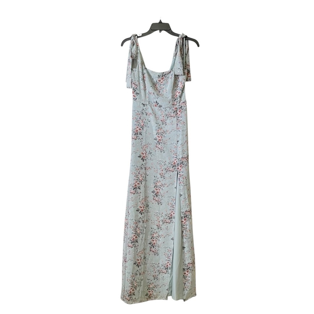 VOWD Bridesmaids Maxi Dress Women's Size 0 Green Wildflower Print Bow Shoulder